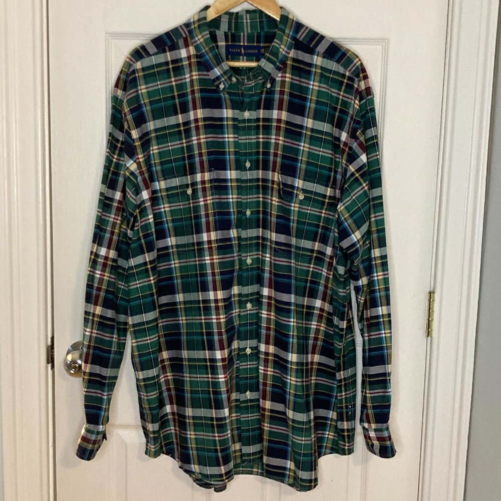 Ralph Lauren Green Plaid Button Down Long Sleeve Shirt Size 2XB